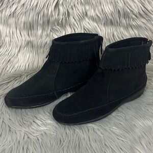 Comfort Ease Black Leather Upper Ankle Boots Footwear